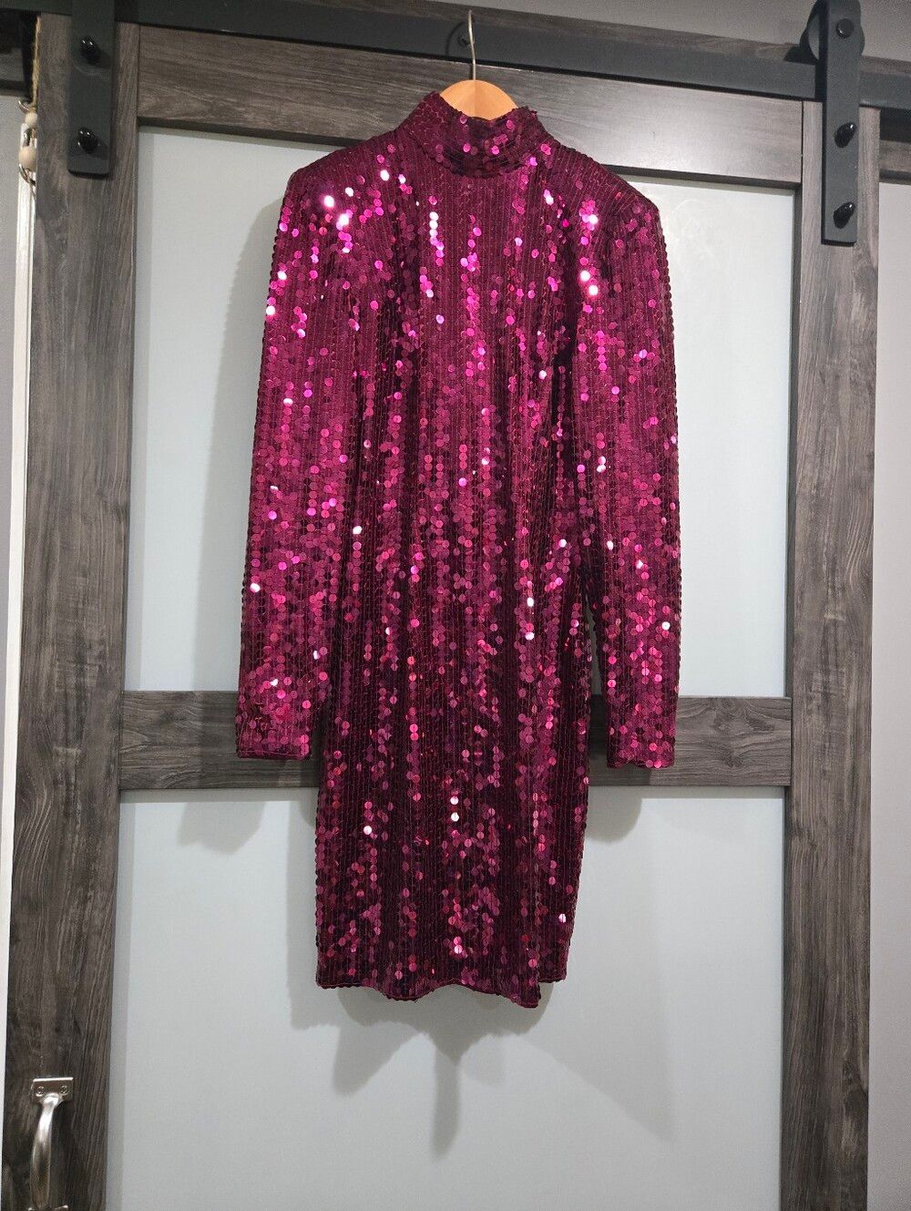 Niteline Vintage 90s Sequin High Neck Cutout Back Knee Length Dress 4 - Picture 2 of 7